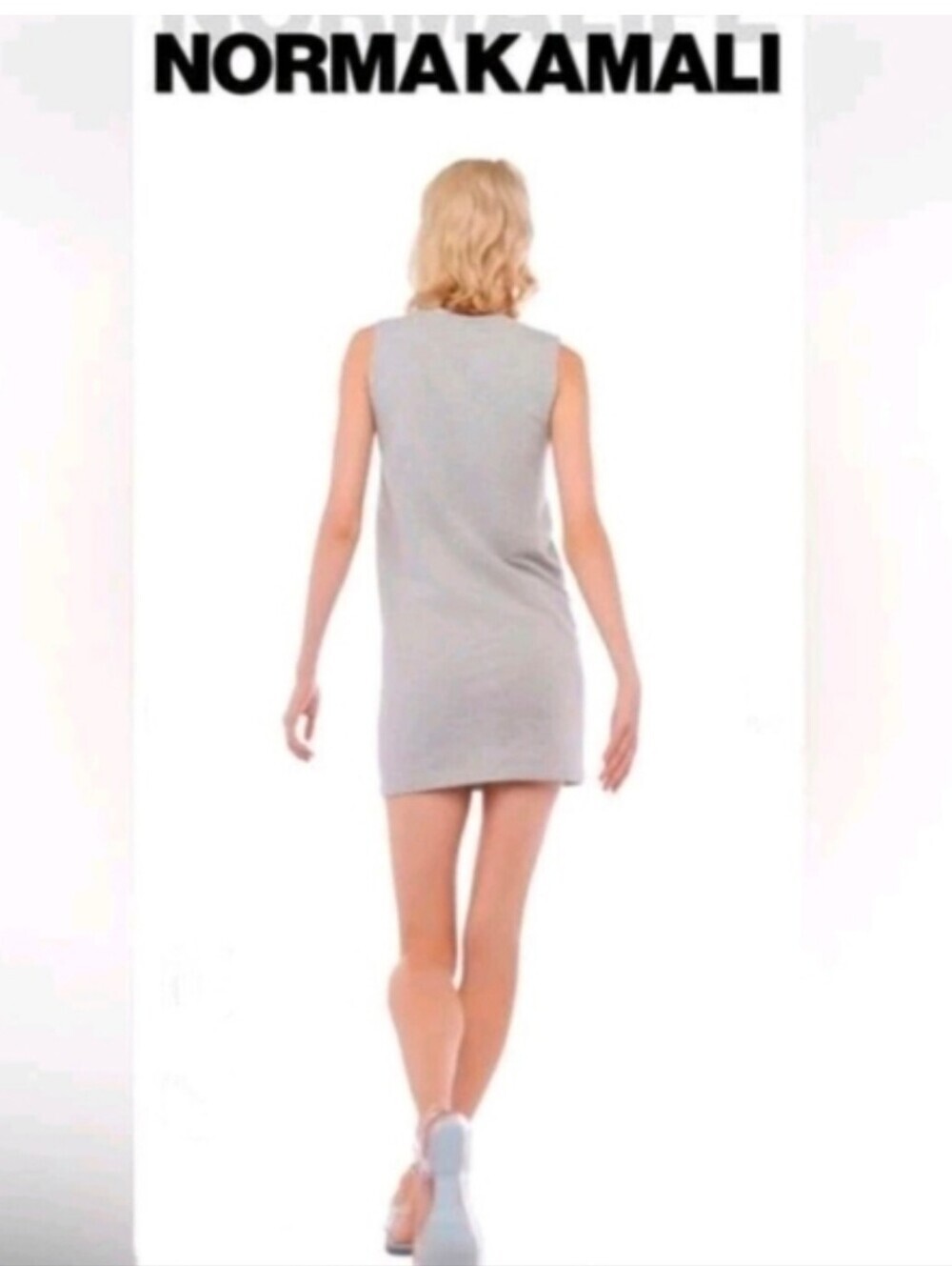 Norma Kamali Jersey Gray Sweatshirt Dress, V Neck Tunic
